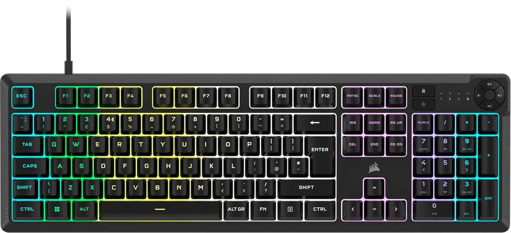 Corsair K55 CORE RGB Membrane Wired Gaming Keyboard – Quiet, Responsive Switches – Spill Resistance, QWERTY UK for PC, Mac – Black