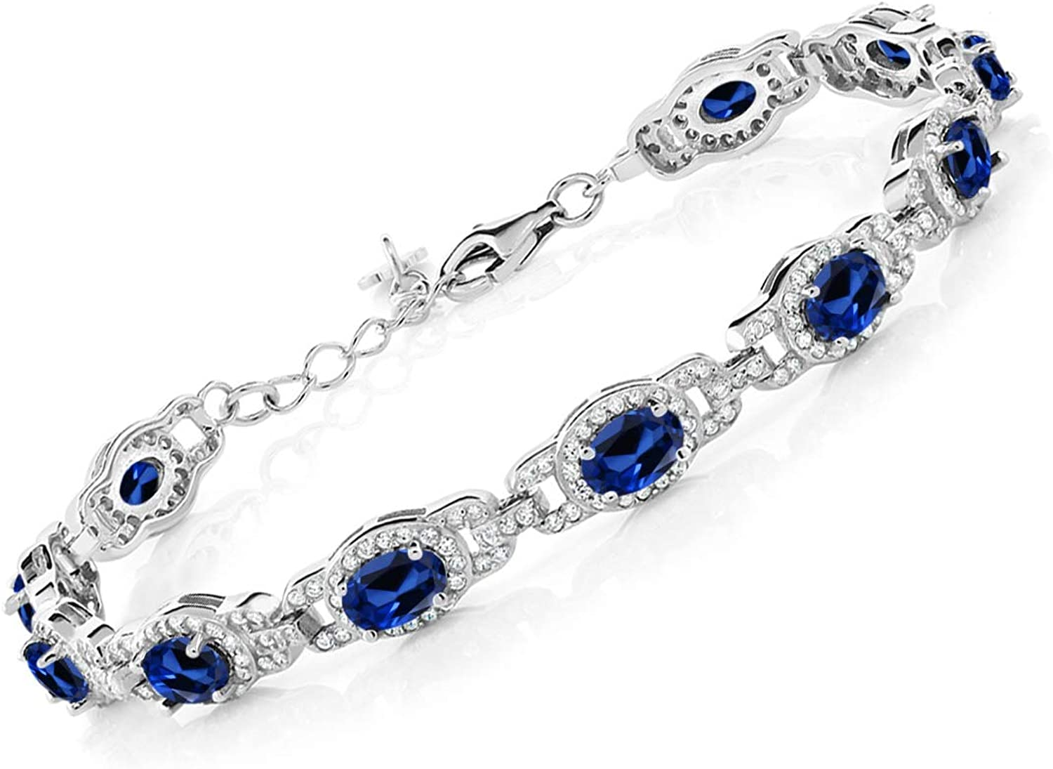 Gem Stone King Sapphire Women's Tennis Bracelet in Sterling Silver (10.20ct Oval, 7" with 1" Extender), Metal Gemstone, Sapphire, Cubic Zirconia